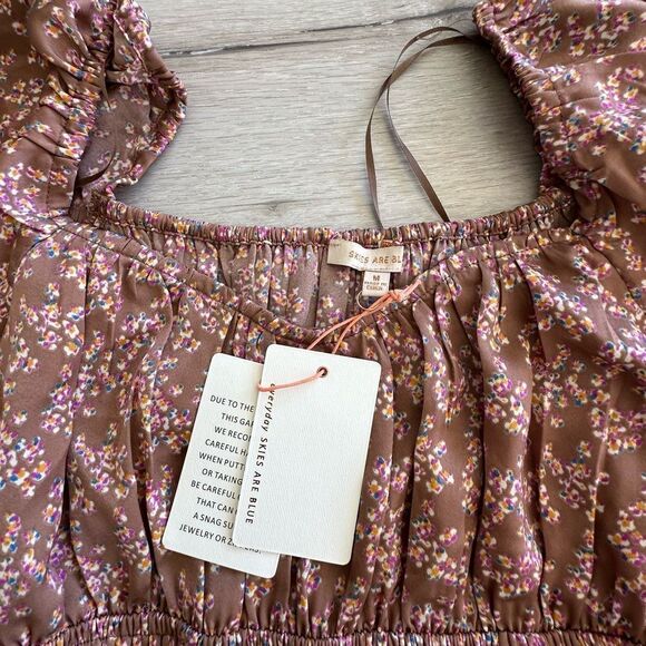 Skies Are Blue Floral Mini Dress Desert Taupe M NWT - Picture 6 of 7